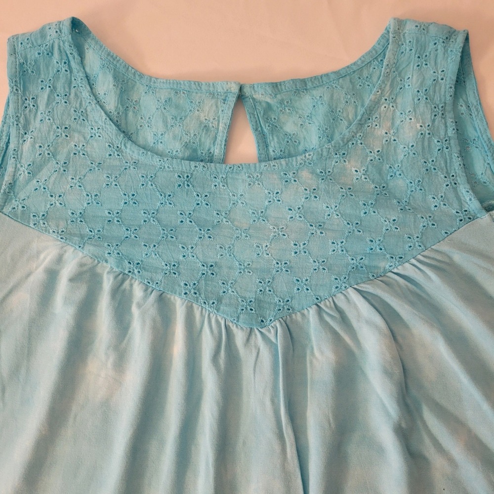 Torrid Cold Shoulder Top Womens 2 Blue Tie Dye Eyelet Lace Super Soft Short Slve - Picture 11 of 14